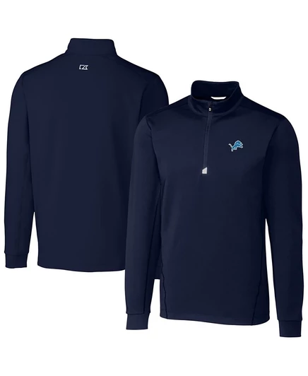 Мужской свитшот Cutter & Buck Detroit Lions с короткой молнией, темно-синий