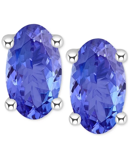 Серьги Macy's, овальные, белое золото 14 карат, танзанит
