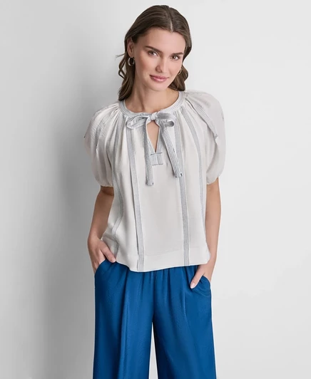 Женская блуза DKNY с пышными рукавами и завязкой, слоновая кость