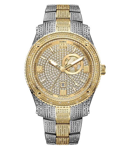 Мужские часы JBW Jet Setter GMT Multi с 18-каратным позолоченным браслетом из нержавеющей стали 46 мм