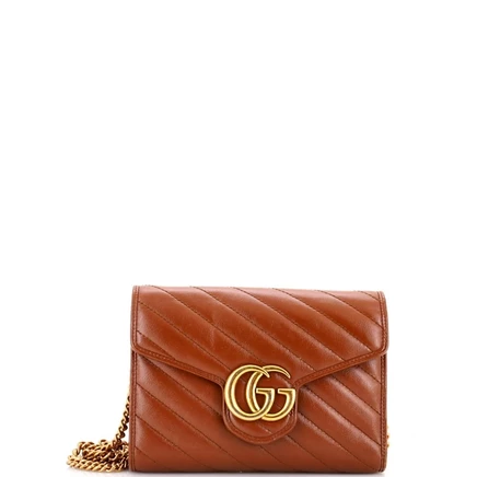 Женский кошелек на цепочке Gucci Mini GG Marmont, коричневый