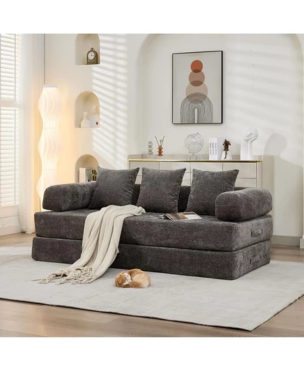 Диван-кровать-трансформер Streamdale Furniture: Универсальный, компактный диван-кровать из шенилловой ткани серого цвета