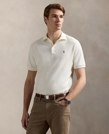 Мужское поло Polo Ralph Lauren Custom Slim, кремовое