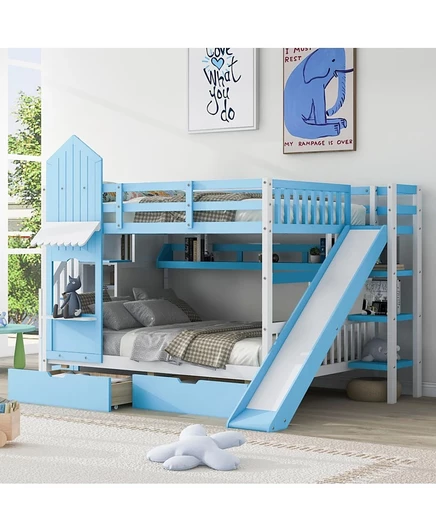 Двухъярусная кровать в стиле замка Streamdale Furniture с 2 выдвижными ящиками, 3 полками и горкой