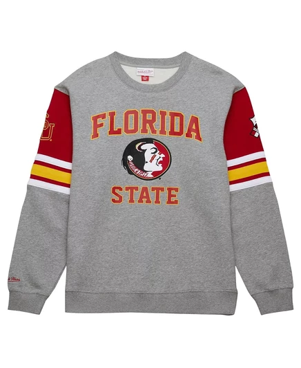 Мужская толстовка-пуловер Mitchell & Ness Heather Gray от Florida State Seminoles Throwback Allover 4.0 heather gray