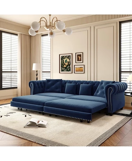 Диван-кровать Maison Boucle89" со спальным местом, Бархатный раскладной диван King-Size с шезлонгом и пуфиком, мягкий диван 3 в 1 для гостиной
