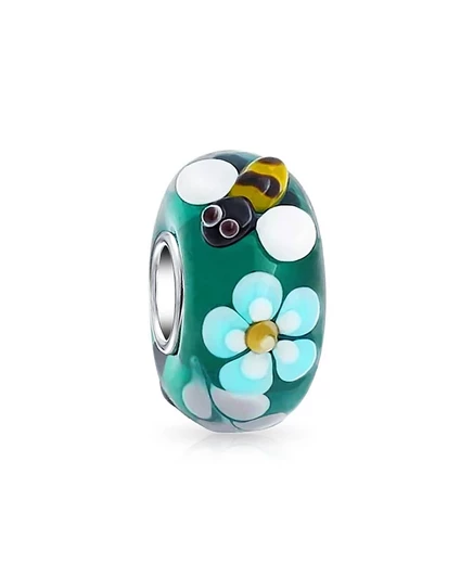 Шармик Bling Jewelry Murano с пчелой и цветком, зеленый