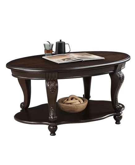 Овальный журнальный столик Streamdale Furniture 42" Espresso с открытым местом для хранения и простой сборкой коричневого цвета