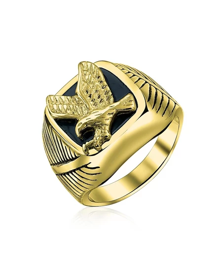 Перстень Bling Jewelry квадратный с орлом, нержавеющая сталь, золотой