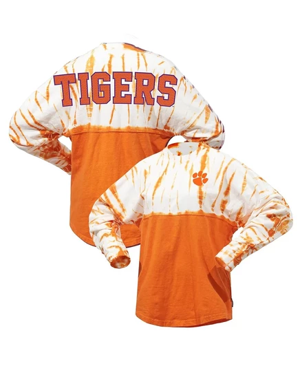 Женская оранжевая трикотажная футболка Clemson Tigers Tie-Dye из джерси с длинным рукавом оранжевого цвета orange