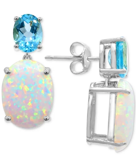 Серьги Macy's с лаб. опалом и топазом, серебро, разноцветные