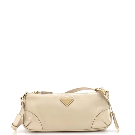 Женская сумка Pre-Owned Prada Re-Edition 2002 на плечо из Re-Nylon и кожи, бежевая