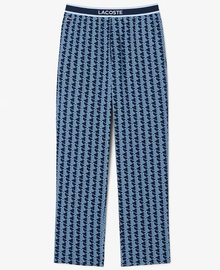 Мужские пижамные штаны Lacoste Monogram с монограммным принтом, синие