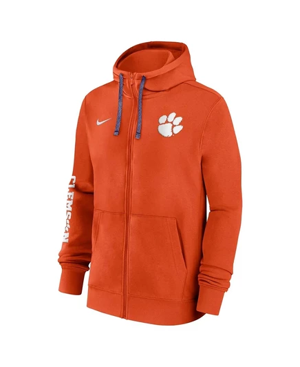 Мужская оранжевая толстовка Nike Clemson Tigers 2024 с капюшоном на молнии по бокам orange