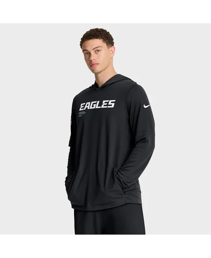 Мужская черная футболка Philadelphia Eagles Sideline Pure Fury Performance с длинным рукавом с капюшоном black