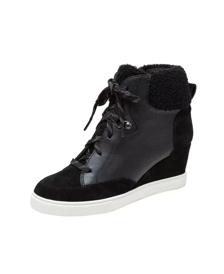  Кроссовки на танкетке с отделкой из искусственной овечьей шерсти ARDEN black leather/fabric