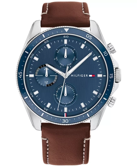 Мужские часы с хронографом Tommy Hilfiger на коричневом кожаном ремешке 44 мм brown