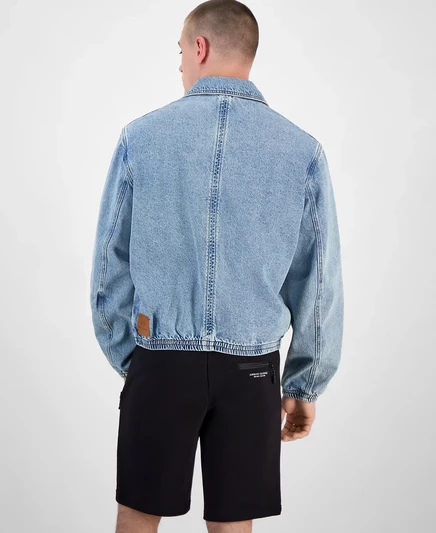 Мужская джинсовая куртка-бомбер A|X Armani Exchange на молнии  light blue denim