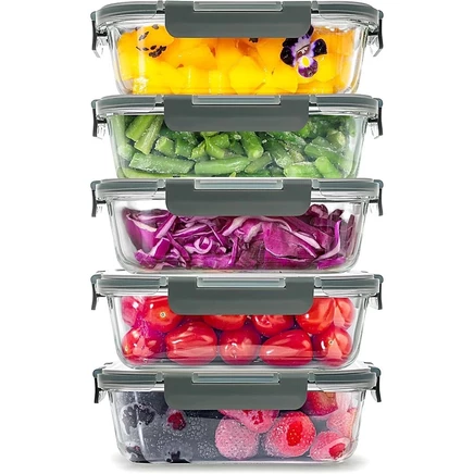 Стеклянные контейнеры для приготовления еды Zulay Kitchen из 5 упаковок - Герметичные контейнеры для хранения продуктов из боросиликатного стекла премиум-класса