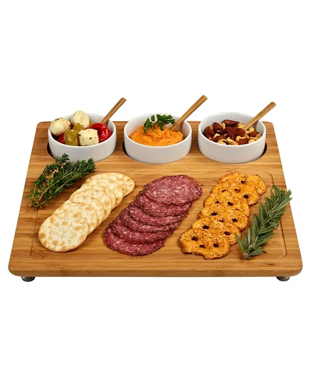 Сырная доска Picnic at Ascot из бамбука с 3 мисками, бежевое