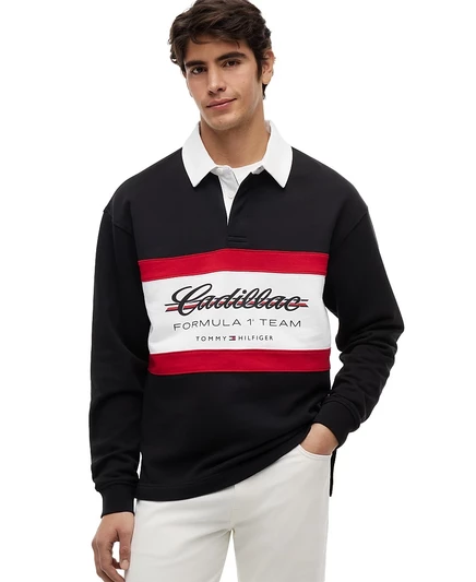 Мужская футболка-поло Tommy Hilfiger x Cadillac F1® для регби с надписью Script, черная