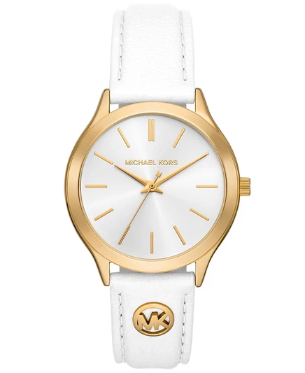 Женские часы Michael Kors Slim Runway 38 мм с белым кожаным ремешком