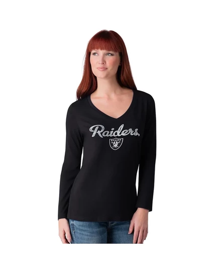 Женская черная футболка Las Vegas Raiders с длинным рукавом и V-образным вырезом G-III 4Her by Carl Banks от Carl Banks black