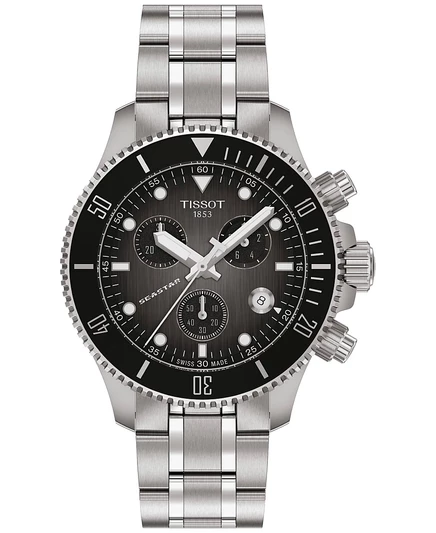 Мужские швейцарские часы с хронографом Tissot Seastar 1000, браслет из нержавеющей стали, 38 мм, серый градиент