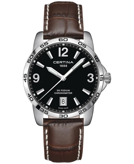 Мужские часы Certina DS Podium 40 мм с коричневым ремешком, черный циферблат