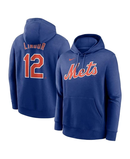Мужская толстовка Nike Francisco Lindor Royal New York Mets с именем и номером игрока, клубный пуловер с капюшоном