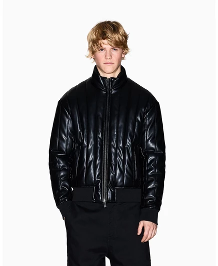 Мужская стёганая куртка Armani Exchange из экокожи, черная