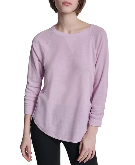 Женская футболка DKNY вафельная, 3/4 рукав, розовая