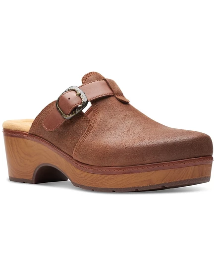 Женские сабо-слипоны на платформе с пряжками Paizlee Nora от Clarks коричнево-бежевого цвета