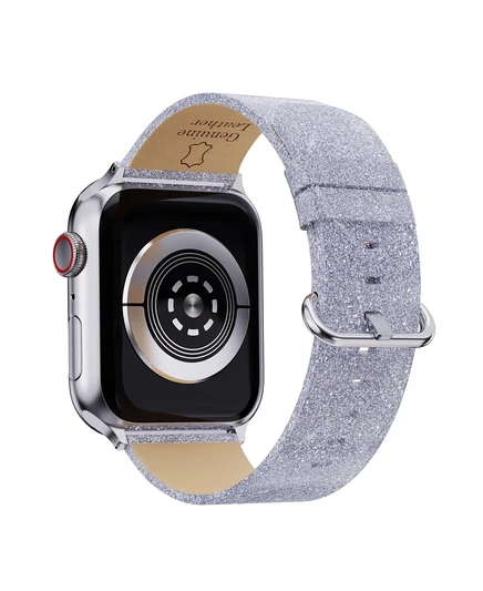 Блестящий кожаный ремешок Waloo Brilliance для Apple Watch silver