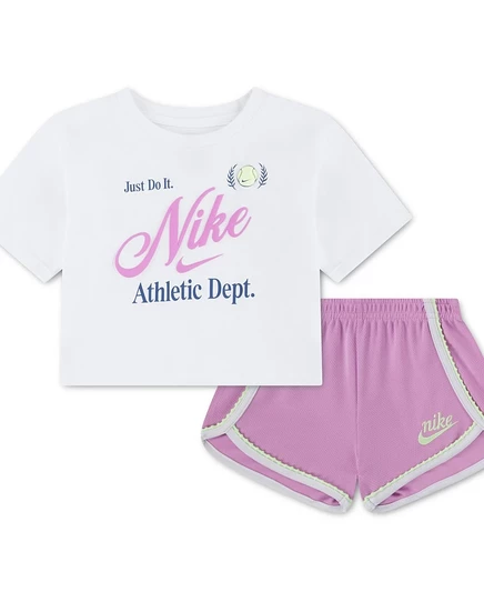 Футболка и шорты Nike Tennis Lifestyle с круглым вырезом для девочек от 2 до 4 лет, комплект из 2 предметов.