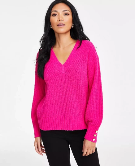  Женский свитер из синели с V-образным вырезом, эксклюзивно в Macy's warm toffee
