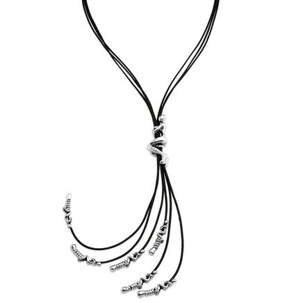 Ожерелье из коричневых кожаных шнуров UNOde50 silver