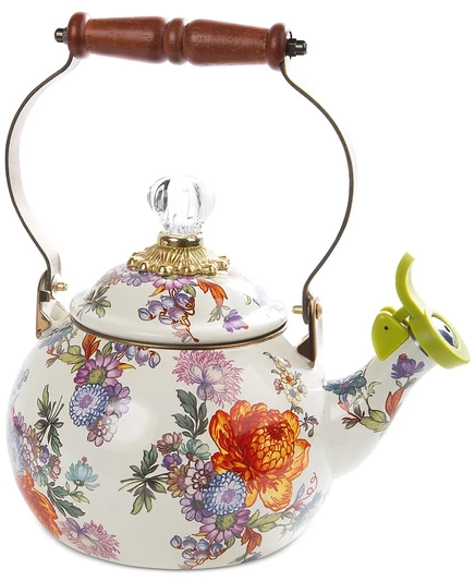 Чайник со свистком Mackenzie-Childs White Flower Market 1,9 л, белый
