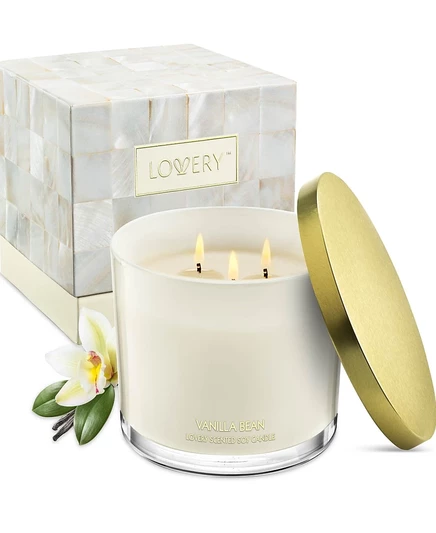 Соевая свеча Lovery Vanilla Bean с 3 фитилями, 13 унций. белый