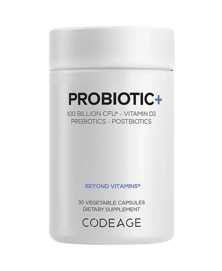 Пробиотик Codeage Probiotic+ 100 млрд КОЕ, 30 капсул, белый