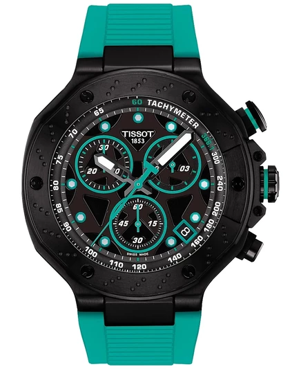 Мужские часы Tissot с швейцарским хронографом T-Race на зеленом силиконовом ремешке, 45 мм, силикон, светло-зеленый