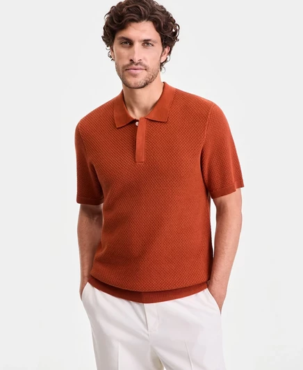 Мужской свитер Alfani с коротким рукавом и фактурным воротником, Macy's Exclusive orange