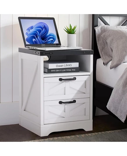 прикроватная тумбочка gaomon Modern Farmhouse - Зарядная станция с USB и розеткой для спальни, промышленная прикроватная тумбочка с 2 выдвижными ящиками для хранения белого цвета