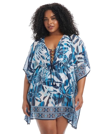 Голубое облегающее платье Bleu by Rod Beattie Plus Size Turning Tides с рукавами 3/4