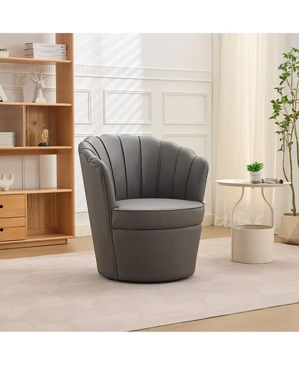 Streamdale Furniture Вращающееся кресло Streamdale Grey Petal - Рабочее кресло из натуральной кожи с откидной спинкой, изогнутый дизайн серого цвета