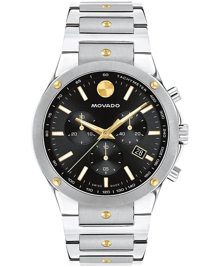 Мужские часы Movado SE 42 мм хронограф, двухцветные, черный циферблат