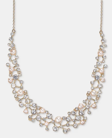 Массивное ожерелье Anne Klein с кристаллами и имитацией жемчуга, удлинитель 16 дюймов + 3 дюйма, белый