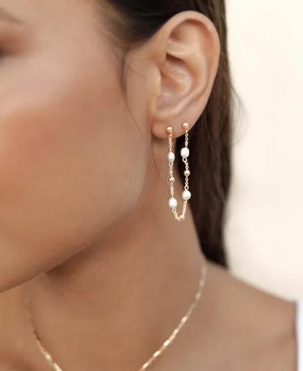 Серьги Ettika Double Piercing с жемчугом, позолоченные
