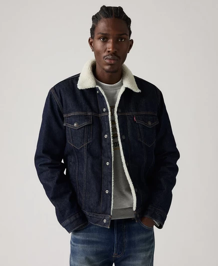 Мужская джинсовая куртка Levis зимняя dark wash denim
