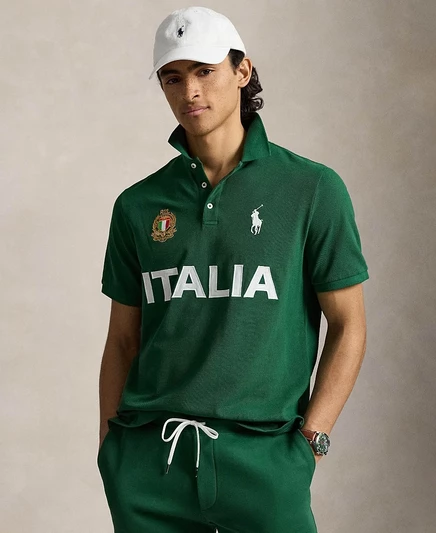 Мужская итальянская рубашка поло классического покроя Polo Ralph Lauren зеленого цвета